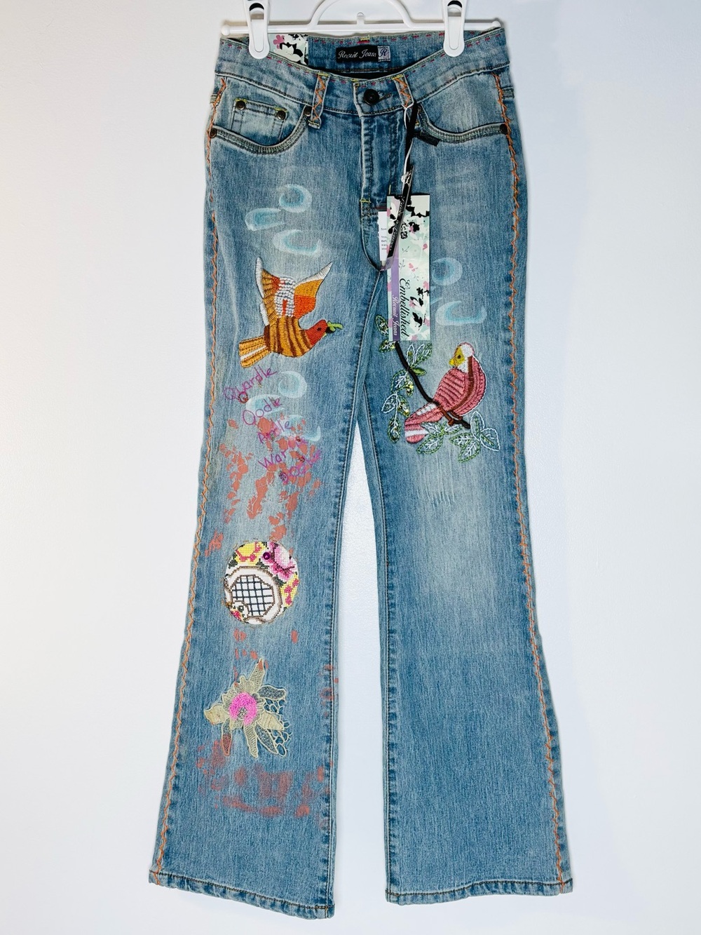 Rare NWT Vintage Y2K Recruit Jeans Rare Embroidered Bird Patchwork Flare 10